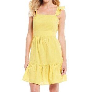 Chelsea & Violet Linen Dress Size Medium Ruffle Open Back Celery Yellow Sz M New